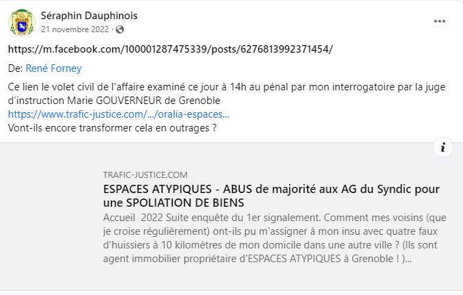 Monsieur René FORNEY Victime d'une tentative d'assassinat le Samedi 12 Novembre 2022 vers 15h50 sur le pont de CATANE côté SEYSSINET (38170). Il accuse les Milieux de la Corruption dans les Institutions du CARTEL GRENOBLOIS  (Justice, Police, Immobilier) 