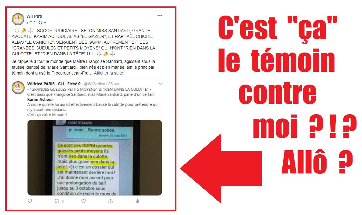 Facebook WIL PIRS Maître Wildfried PARIS AVOCAT DISSISENT Menacé de mort en FRANCE www.jesuispatrick.fr ALERTE ROUGE www.alerterouge-france.fr