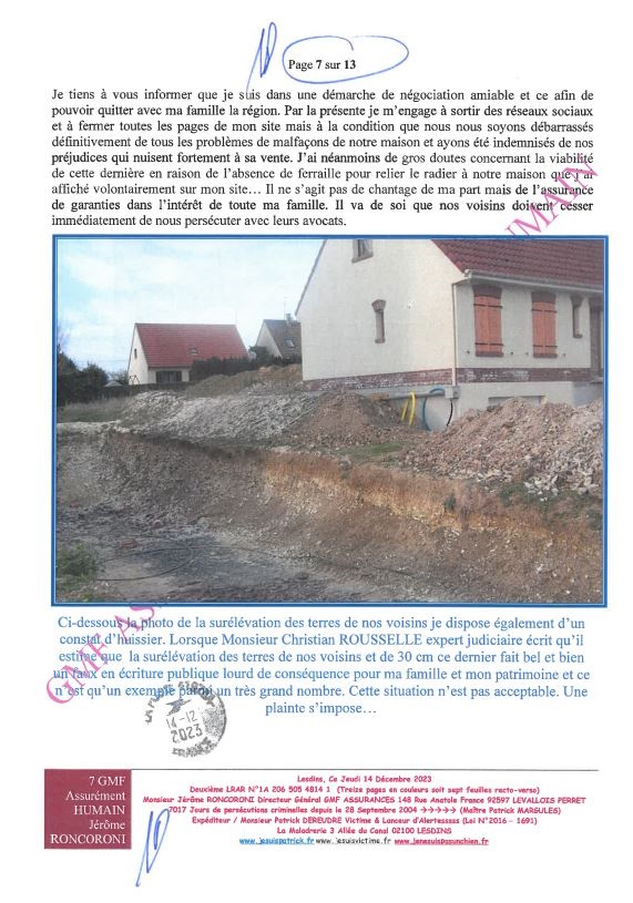 7d)NON ASSISTANCE A PERSONNES EN DANGER 7 sur 13 GMF ASSURANCES ASSURÉMENT HUMAIN !!! NON ASSISTANCE A PERSONNES EN DANGER Ma 2ème LRAR du 14 Décembre 2023 adressée en vain  à Monsieur Eric RONCORONI le Directeur Général de GMF ASSURANCES