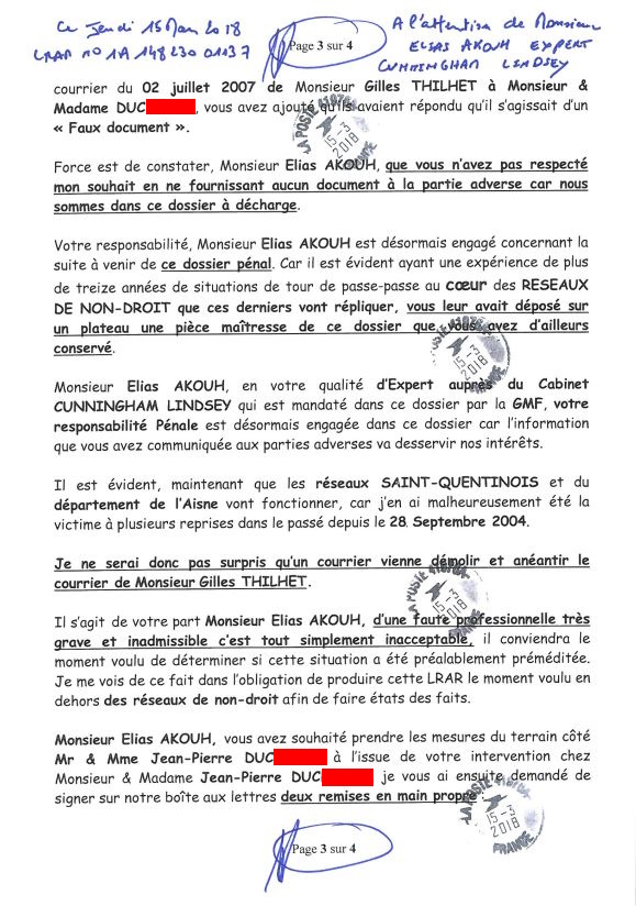 Pièce N°14f) Page 01sur04 AFFAIRE CRIMINELLE «MES CHERS VOISINS» GMF ELIAS AKOUH un Expert CORROMPU, Extorsion de Fonds, Tentative Extorsion de Fonds, Maître Marc ANTONINI à l'œuvre et ce avec la bénédiction de nos Institutions www.jesuispatrick.fr