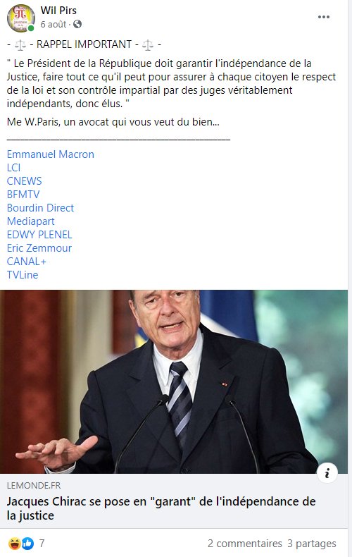 Facebook WIL PIRS Maître Wildfried PARIS AVOCAT DISSISENT Menacé de mort en FRANCE www.jesuispatrick.fr ALERTE ROUGE www.alerterouge-france.fr