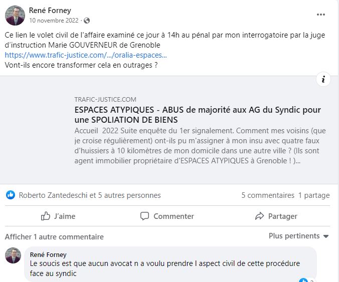 Monsieur René FORNEY Victime d'une tentative d'assassinat le Samedi 12 Novembre 2022 vers 15h50 sur le pont de CATANE côté SEYSSINET (38170). Il accuse les Milieux de la Corruption dans les Institutions du CARTEL GRENOBLOIS  (Justice, Police, Immobilier) 