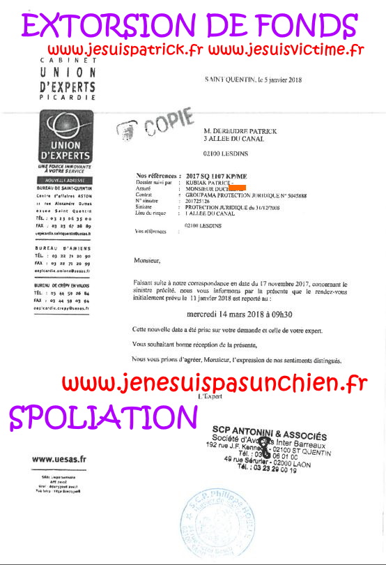 N42 Affaires Mes Chers Voisins Assignation Référé du 10 Juillet 2019 par Huissier de Justice la SCP Philippe HOELLE  à Saint-Quentin (02) #ExtorsionDeFonds www.jesuispatrick.fr www.jesuisvictime.fr www.justicemafia.fr www.jenesuispasunchien.fr #Spoliation