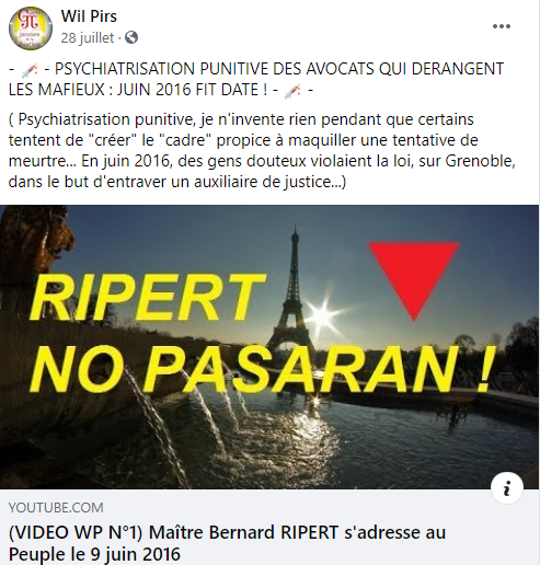 Facebook WIL PIRS Maître Wildfried PARIS AVOCAT DISSISENT Menacé de mort en FRANCE www.jesuispatrick.fr ALERTE ROUGE www.alerterouge-france.fr