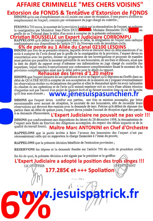 Pièce N°6c) Page 068sur134 AFFAIRE CRIMINELLE «MES CHERS VOISINS» SIGNIFICATION DE JUGEMENT, Violences, Extorsion de Fonds, Tentative Extorsion de Fonds, Maître Marc ANTONINI à l'œuvre et ce avec la bénédiction de nos Institutions www.jesuispatrick.fr