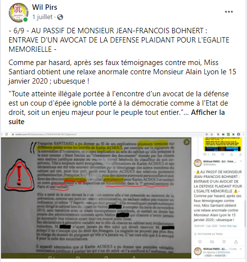 Facebook WIL PIRS Maître Wildfried PARIS AVOCAT DISSISENT Menacé de mort en FRANCE www.jesuispatrick.fr ALERTE ROUGE www.alerterouge-france.fr