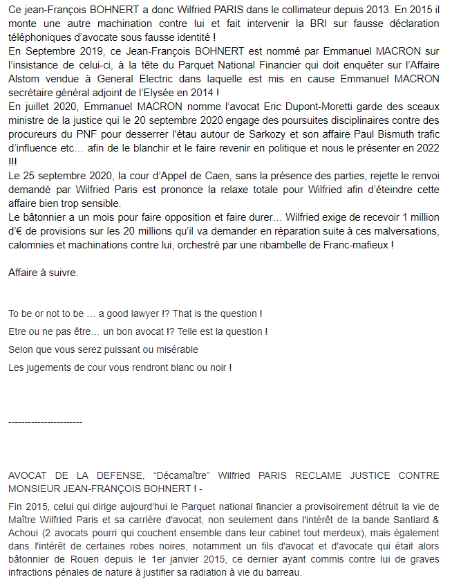 Maitre Wilfried PARIS, avocat empêché d’exercer Facebook WIL PIRS Maître Wildfried PARIS AVOCAT DISSISENT Menacé de mort en FRANCE www.jesuispatrick.fr ALERTE ROUGE www.alerterouge-france.fr