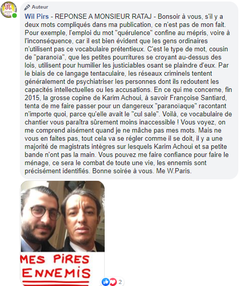 Facebook WIL PIRS Maître Wildfried PARIS AVOCAT DISSISENT Menacé de mort en FRANCE www.jesuispatrick.fr ALERTE ROUGE www.alerterouge-france.fr