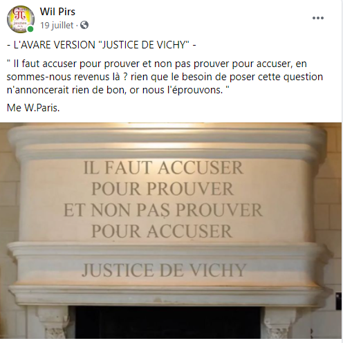 Facebook WIL PIRS Maître Wildfried PARIS AVOCAT DISSISENT Menacé de mort en FRANCE www.jesuispatrick.fr ALERTE ROUGE www.alerterouge-france.fr