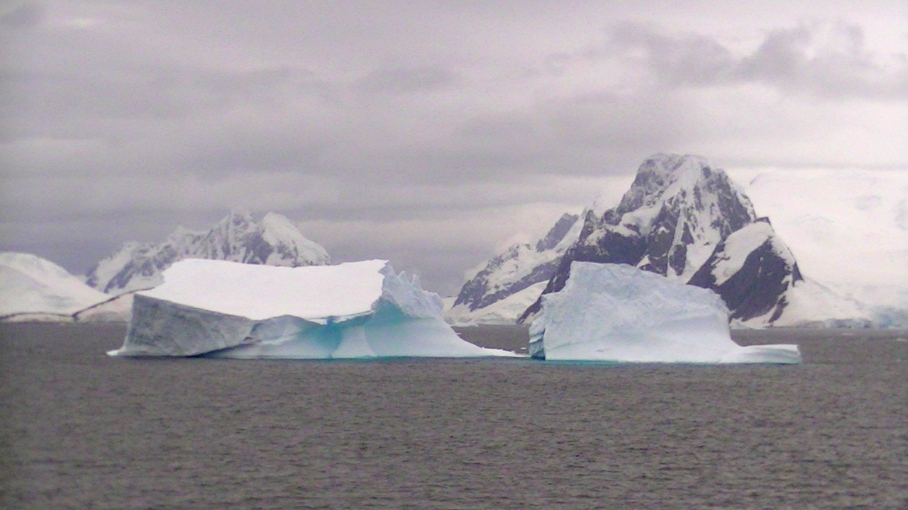 船に戻って昼食後、氷山の浮かぶ海
