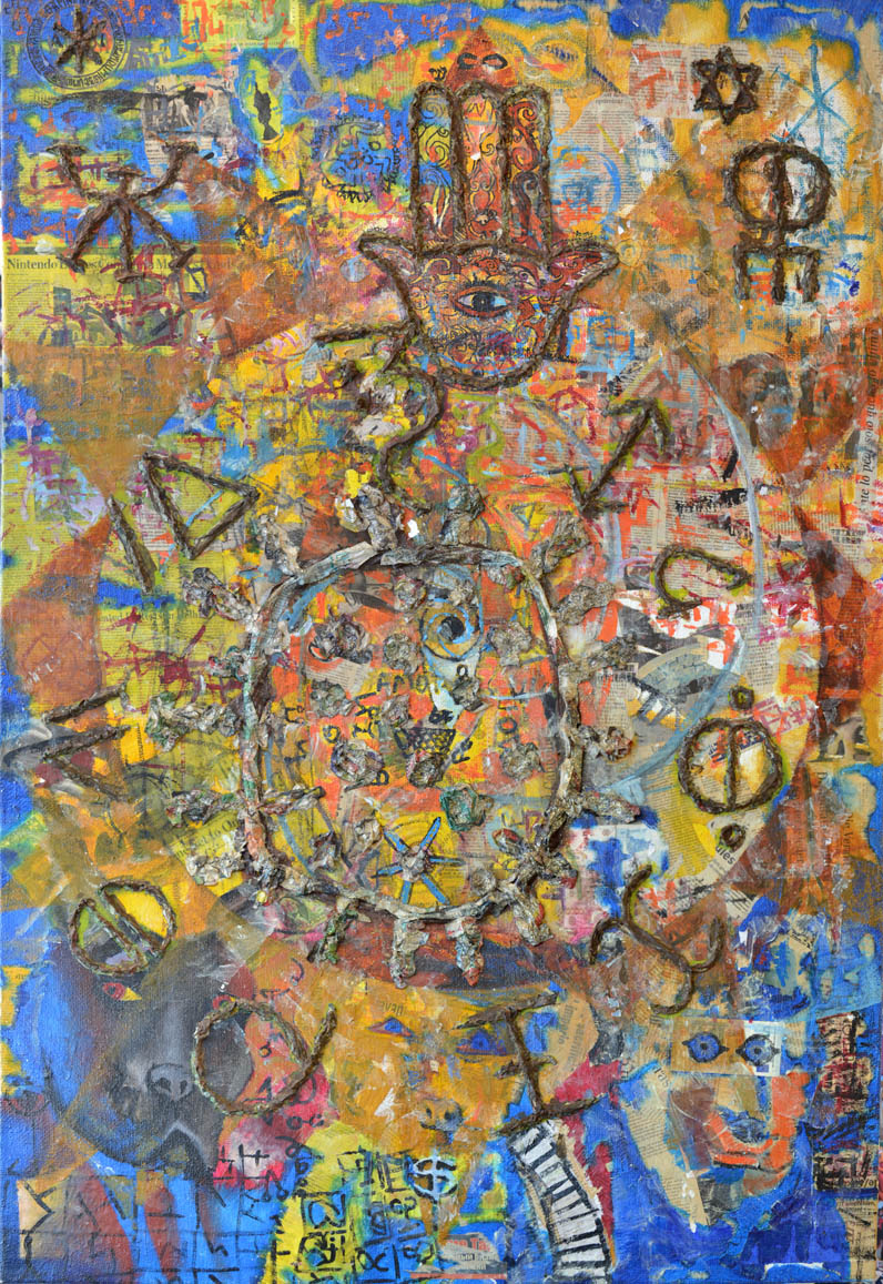 Teorías conspirativas de todo el mundo / Mix-Collage auf Jute / 150x100 cm