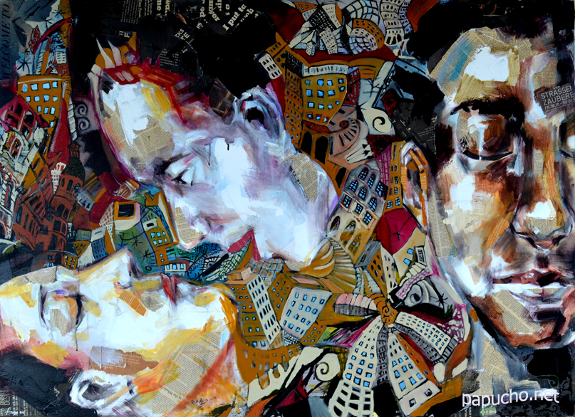 Straßenzauberei / Mix-Technik auf Leinwand / 100x140 cm 