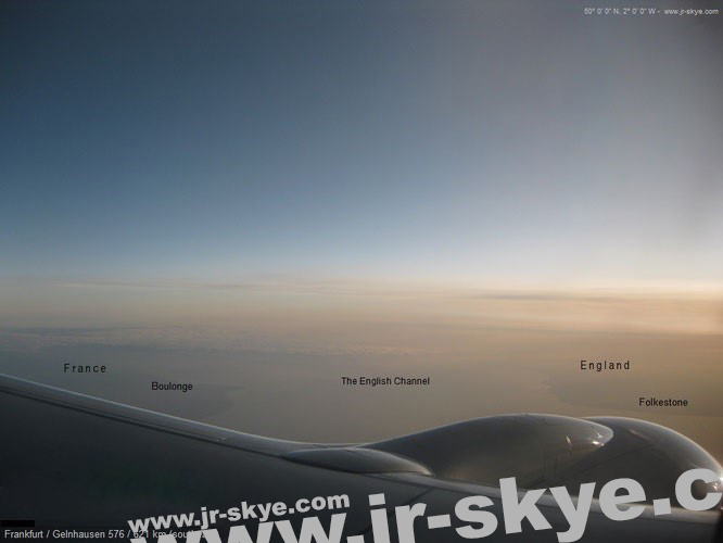 London & The English Channel during one of my flights from Frankfurt, Germany to Glasgow, Scotland. On meteorologically clear days, the >Channel< is quite easy to recognize - France with Boulogne & England with Folkestone