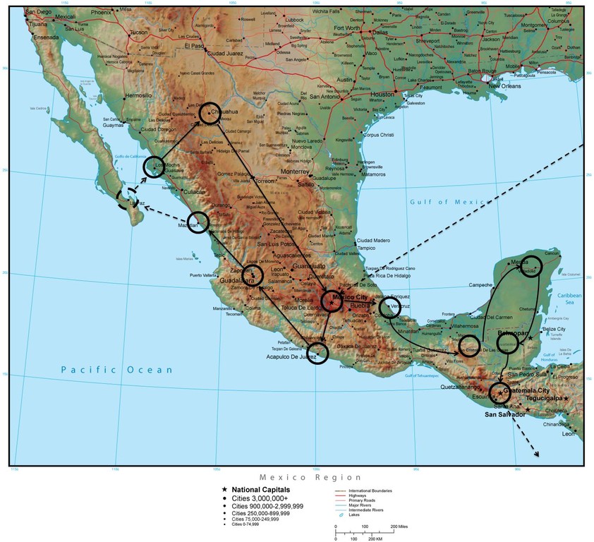 Mexico geplante Reiseroute
