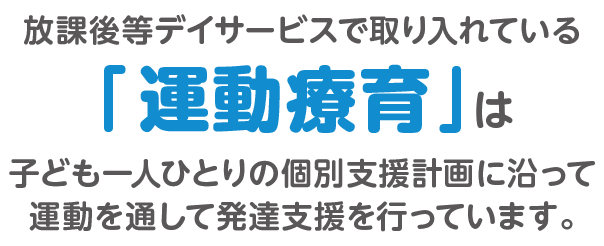 「運動療育」は子ども一人ひとりの個別支援計画に沿って運動を通して発達支援を行っています