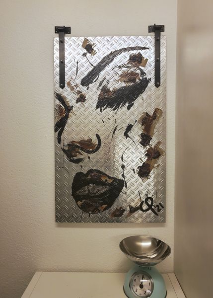 "Bild 9" in 60x100cm, Acryl auf Riffelblech mit Scharnier-Aufhängung