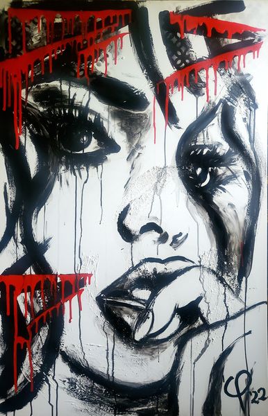 "Stronger" CP´22 in 60x80x2cm, Acryl auf Leinwand, Schwarz und Rot, Strukturpaste ( Preis auf Anfrage)