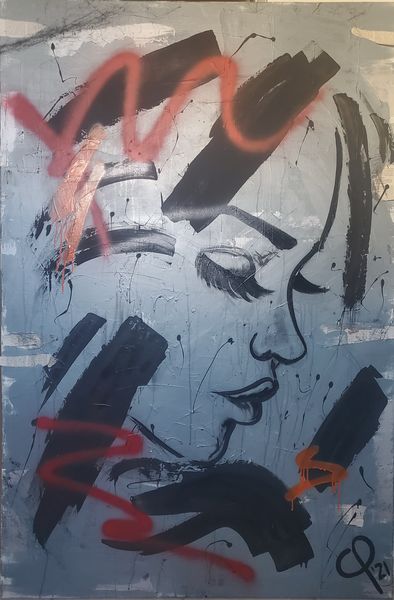 "Rainbow" CP´21 in 100x150x5cm, Acryl auf Leinwand, Spraying mit Rot und Orange (Preis auf Anfrage)