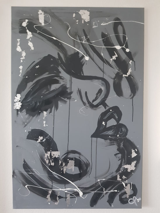"Silver Sensitive" CP`20 in 75x115x2cm, Acryl auf Leinwand mit echtem Blattsilber (Preis auf Anfrage)