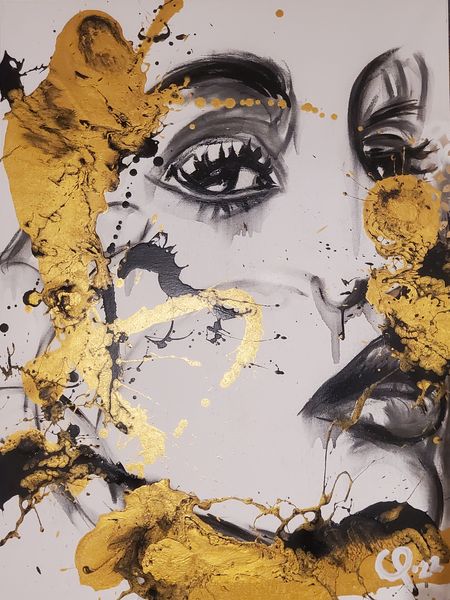 "Golden Star" CP´22 in 60x80x5cm, Acryl auf Leinwand, Schwarz+Gold, Pouring-Effekt (Preis auf Anfrage)