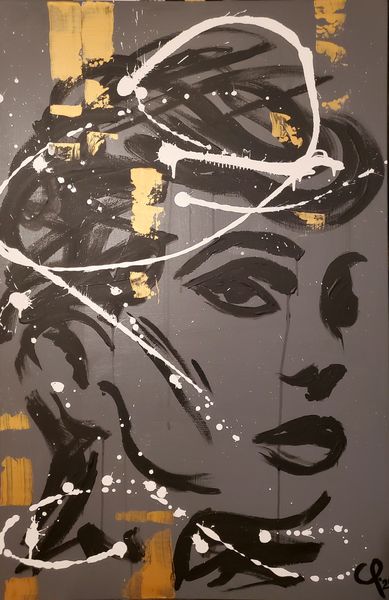 "Lieblingsbild" CP´20 in 75x115x2cm, Acryl auf Leinwand, Schwarz+Gold+Grau (Preis auf Anfrage)