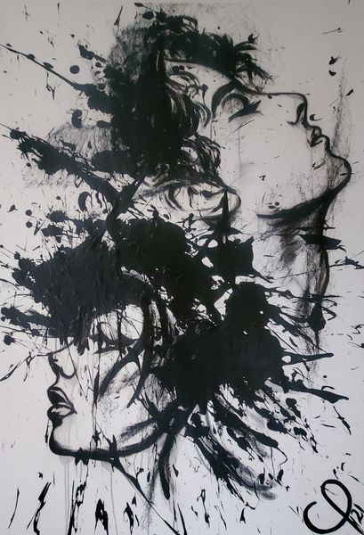 "With Love" CP´21 in 75x115x2cm, Schwarz und Weiß auf Leinwand mit Acryl (Preis auf Anfrage)