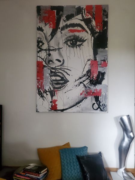 "Sunshine" CP´21 in 100x150x5cm, Acryl auf Leinwand, Schwarz, Rot und Silber (Preis auf Anfrage)