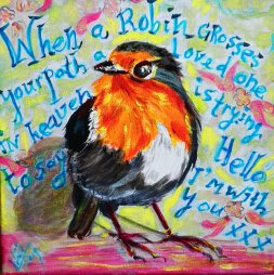 43. Robin colorful...love you  20x20 cm VERKOCHT