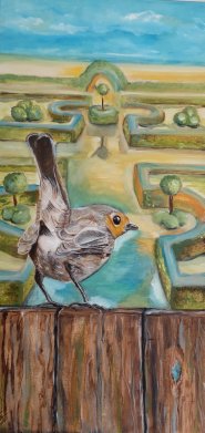 36.Robin ... and the boxwood garden  30x60 cm
