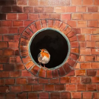 40. Robin...brickwall  50x50cm 