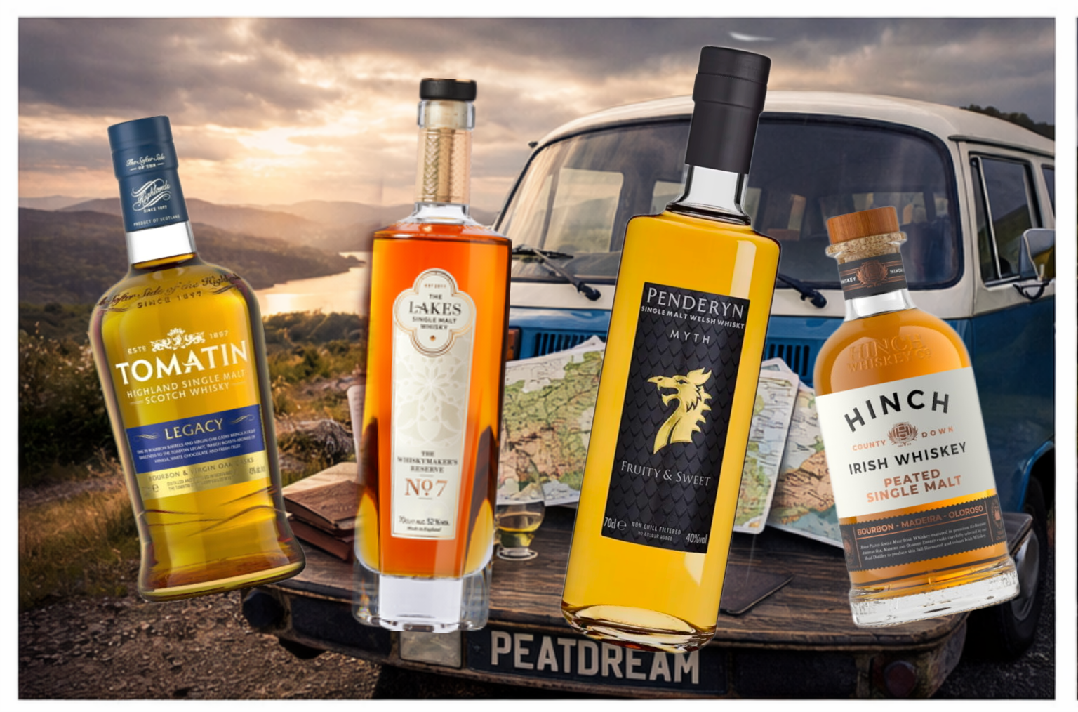 Dégustation de Hinch Peated Single malt, The Lake N°7, Penderyn Myth, Tomatin Legacy