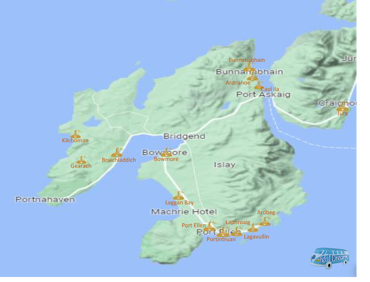 Islay Island distillery map 2022 (open or planned distilleries)