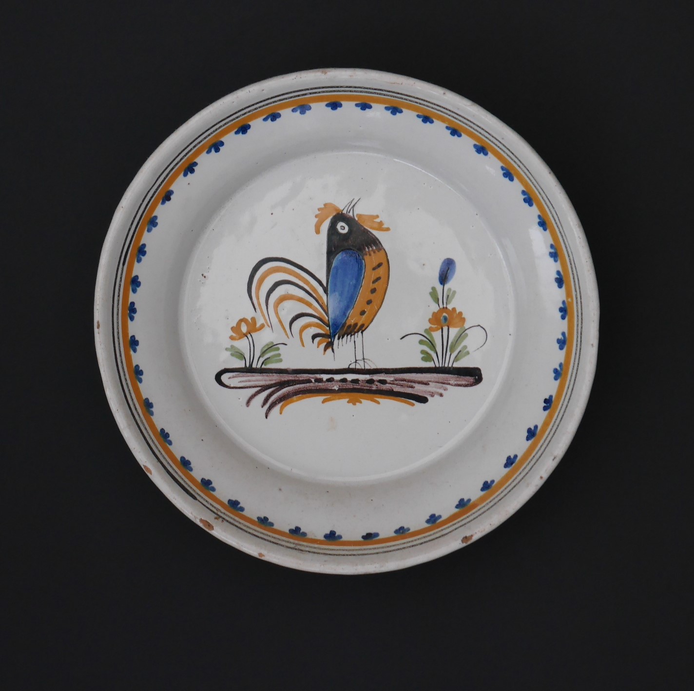 Assiette - Diam. 20.5 : assiette creuse au coq début 19ème.