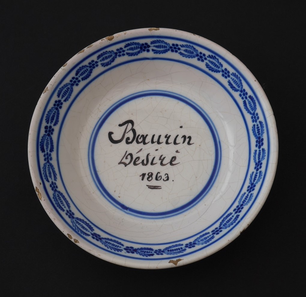 Assiette patronymique"Baurin Désiré 1863" - Haut. 4 Diam. 20