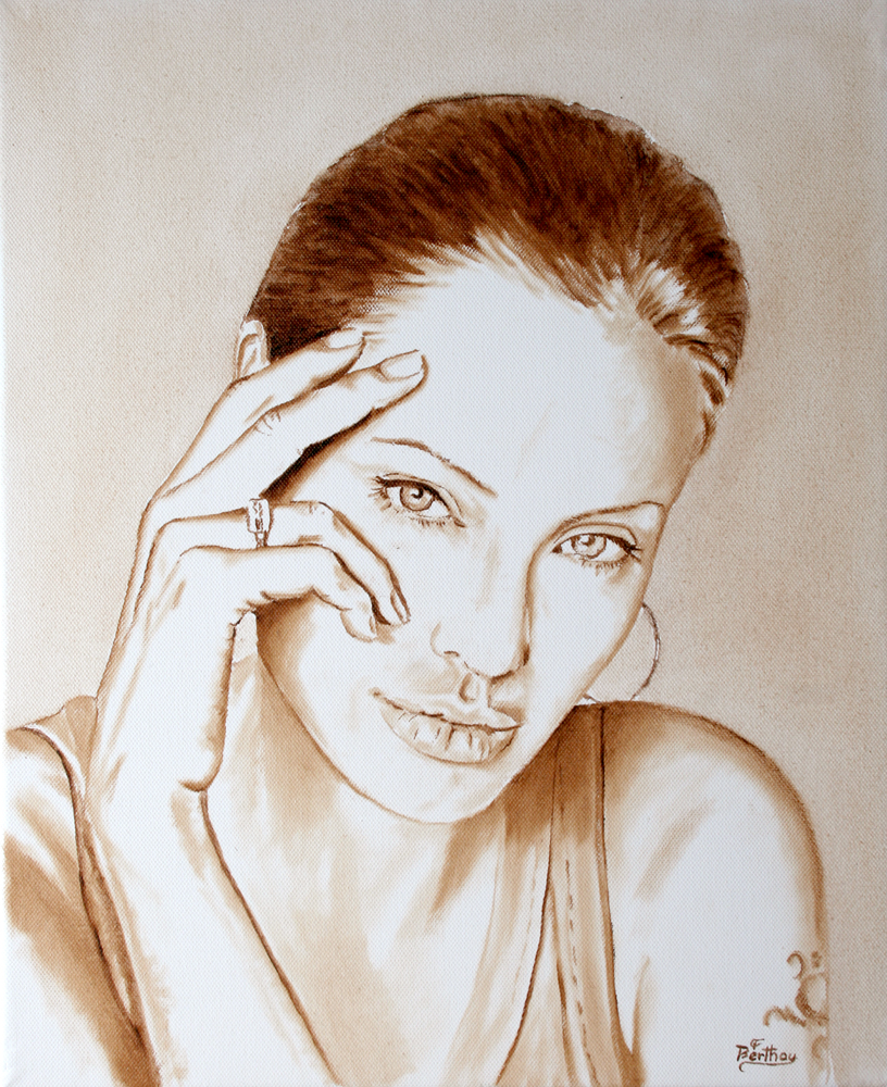 Angélina Jolie, monochrome sur toile: 46 cm x 38 cm
