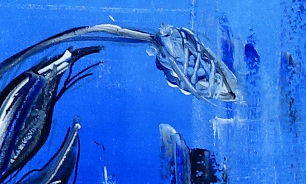 Anemone Blumen Gemälde Acryl Malerei florales Wandbild blau silber