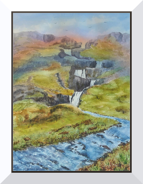 "Klifbrekkufossar Mjóifirði", 31 x 41cm