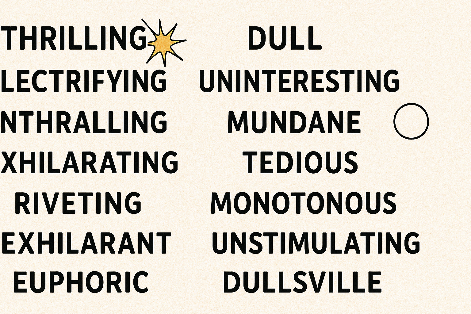 Exciting - Sinónimos y antónimos en inglés - Ejercicio.