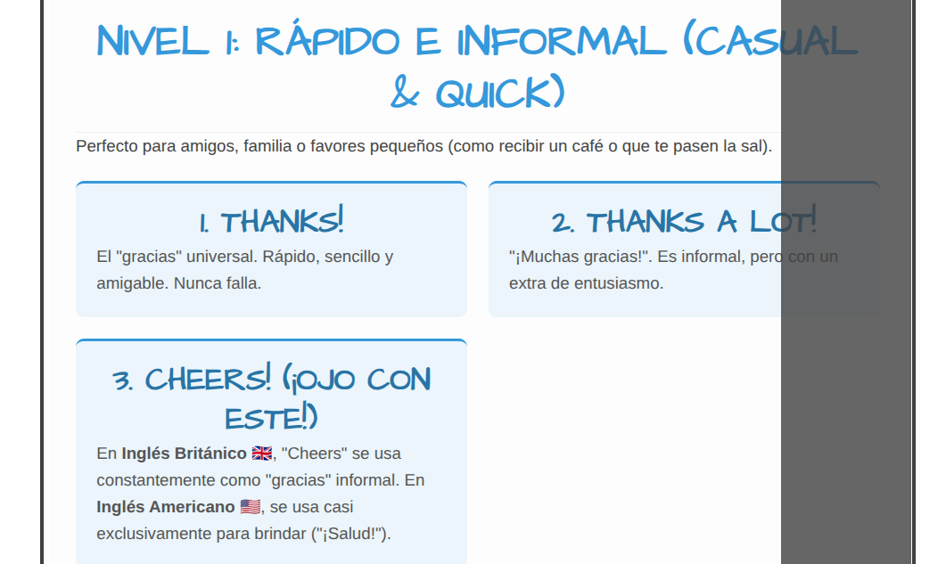 Expresiones: Saying Thank You: Thanks, Cheers, I appreciate it!