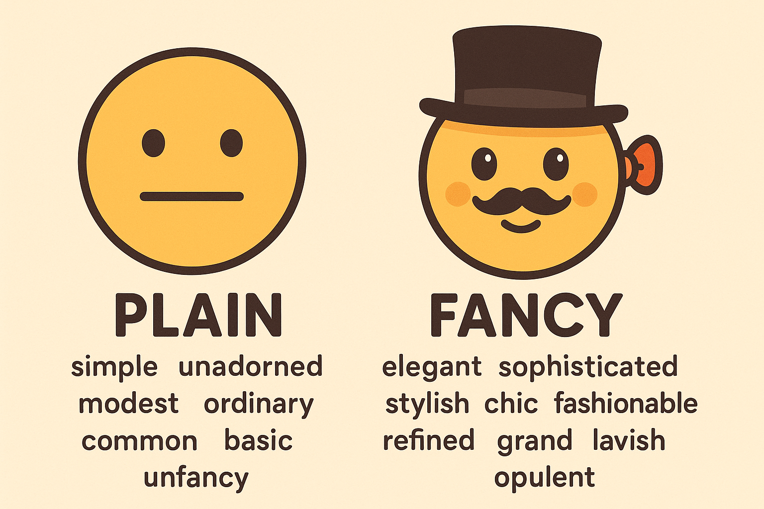 Fancy - Sinónimos y antónimos en inglés - Ejercicio.