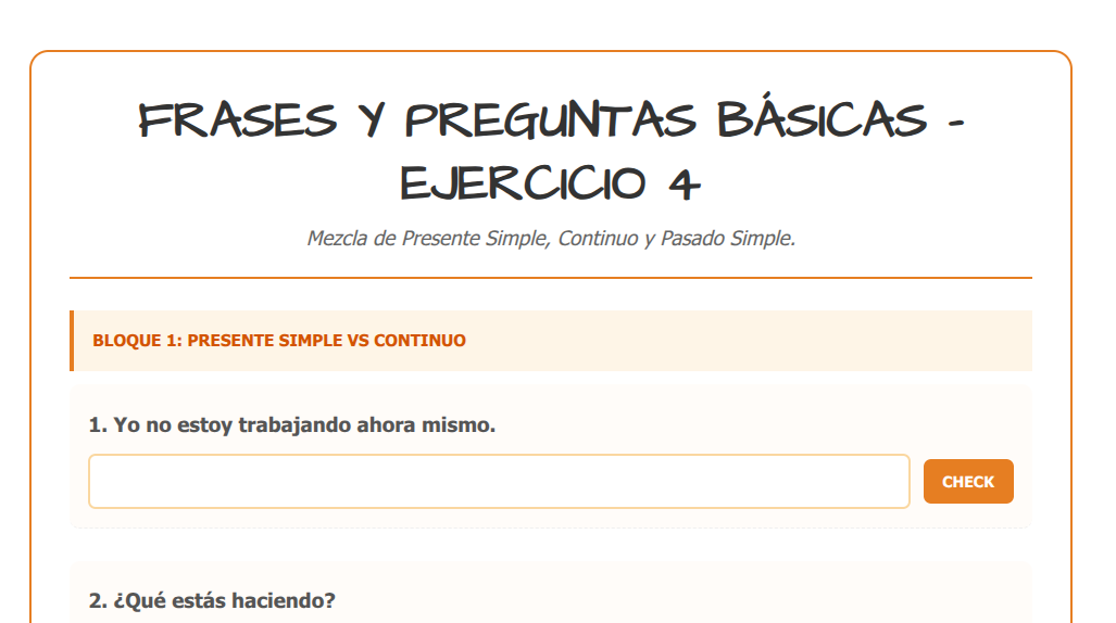 Frases y preguntas básicas - Ejercicio Traducción 4