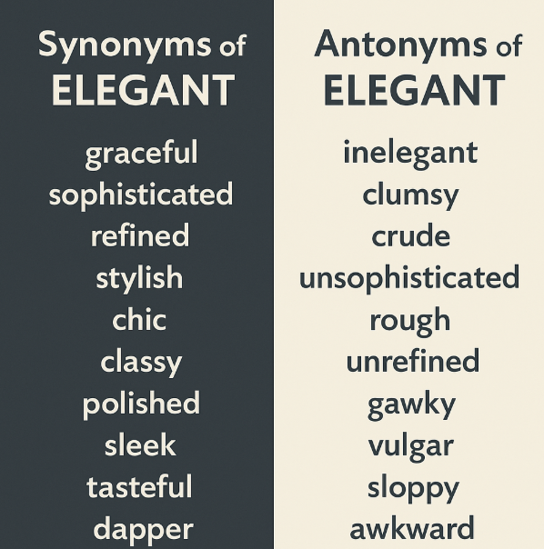 Elegant - Sinónimos y antónimos en inglés - Ejercicio