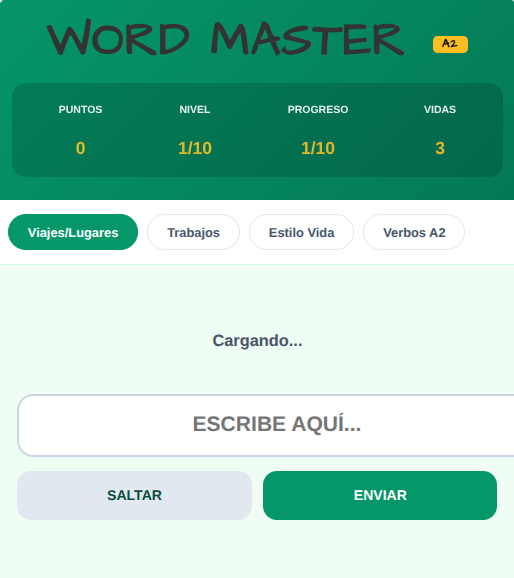 Ordena la palabra en inglés - Nivel A2