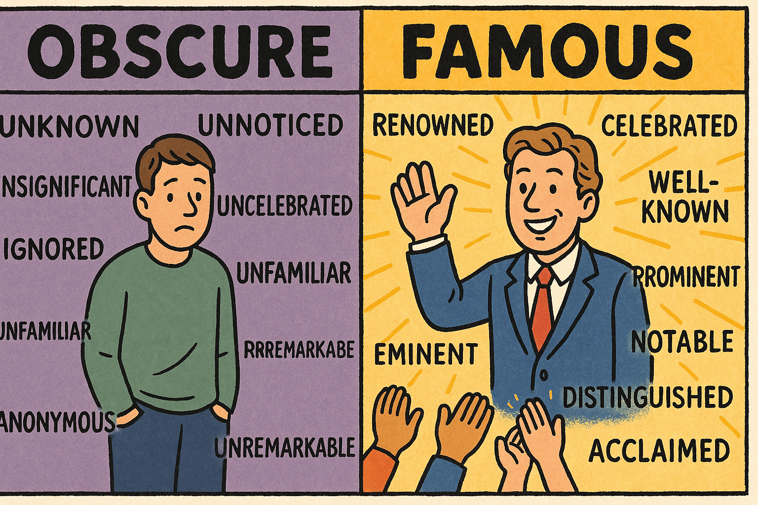 Famous - Sinónimos y antónimos en inglés - Ejercicio.