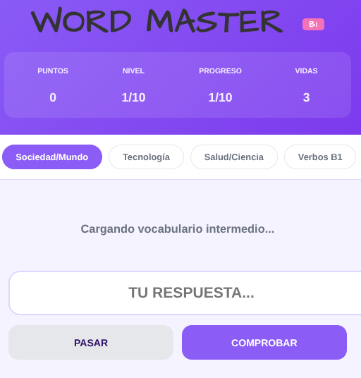 Ordena la palabra en inglés - Nivel B1