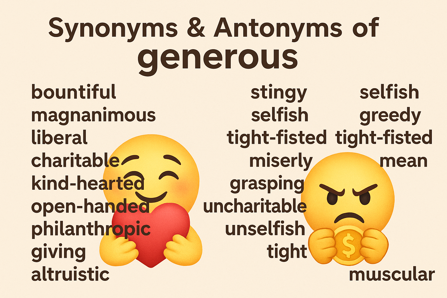 Generous - Sinónimos y antónimos en inglés - Ejercicio.