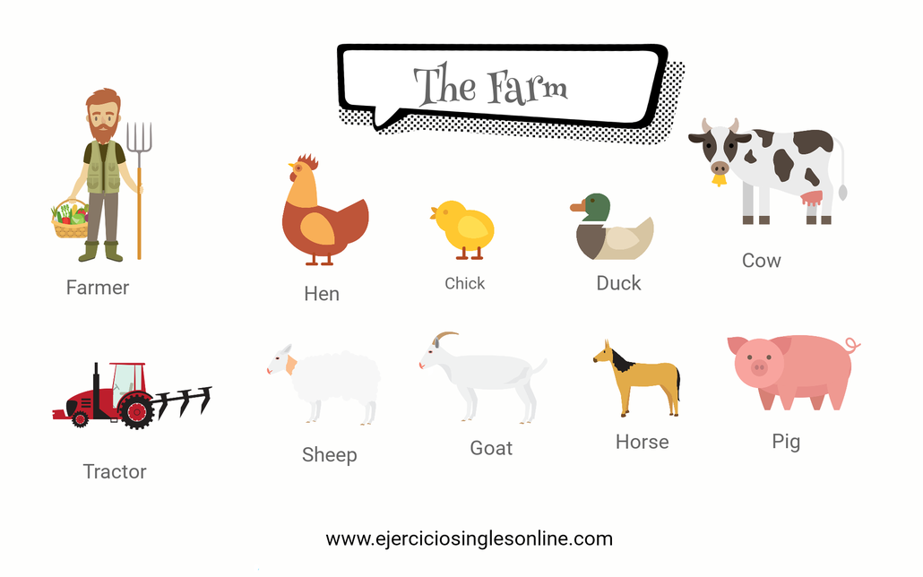 Animales de la granja en inglés: vocabulario y ejercicios