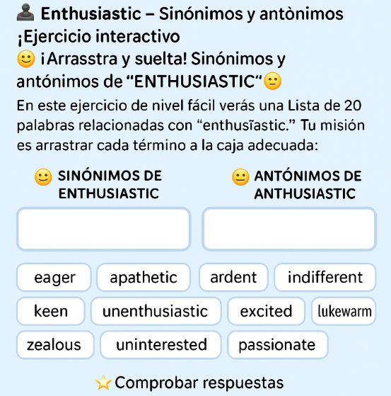Enthusiastic- Sinónimos y antónimos en inglés - Ejercicio