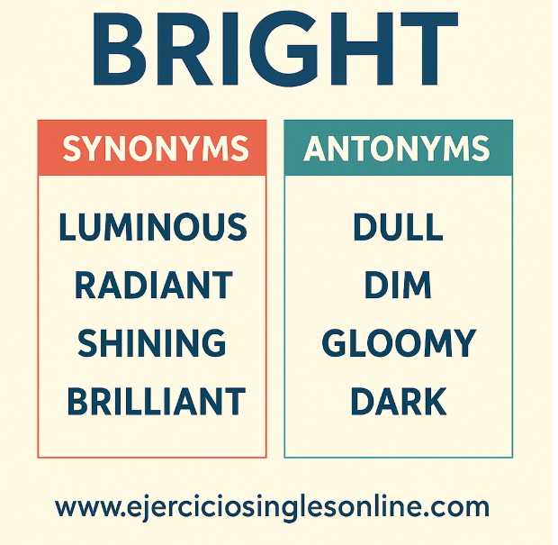 Bright - Sinónimos y  antónimos en inglés - Ejercicio interactivo.