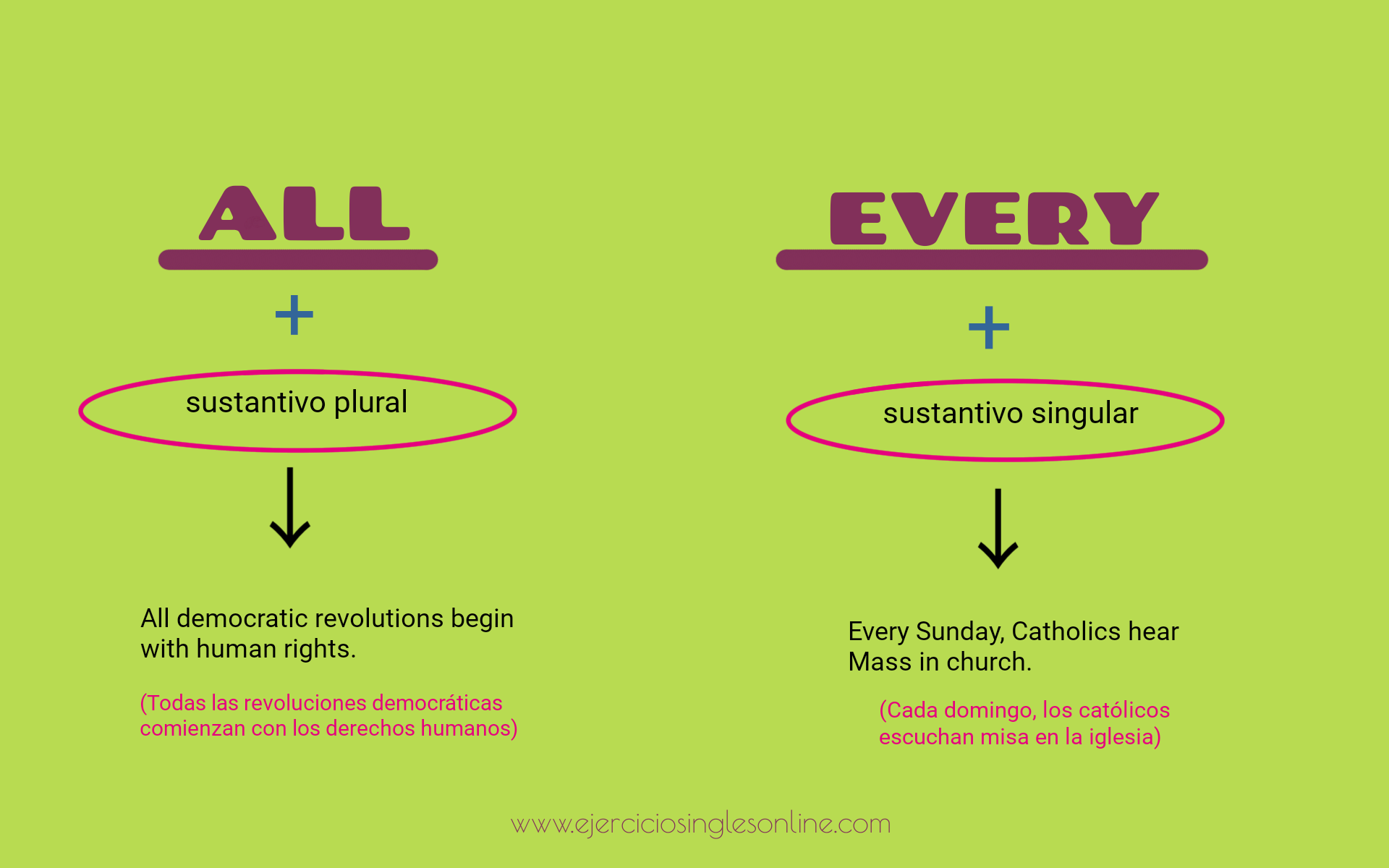 Diferencia entre all y every en inglés.